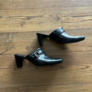 Black leather slide heel